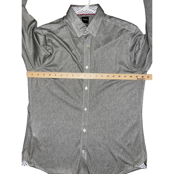 Hugo Boss Regular Fit Heather Gray Long Sleeve Button Up Dress Shirt Men's Large - Picture 9 of 10